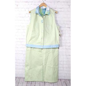 Vintage KD Spring 2 Piece Set Vest And Stitch Skirt Green And Blue New